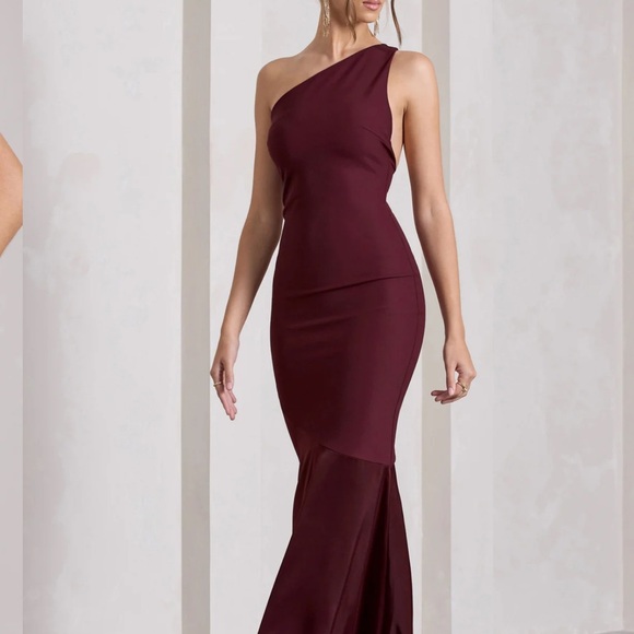 Plum One Shoulder Cut Out Fishtail Maxi Dress - Picture 4 of 4
